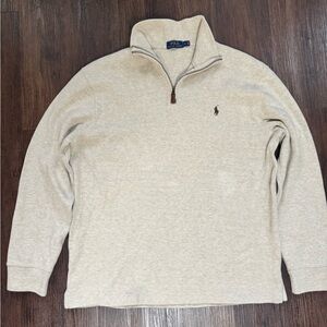 Ralph Lauren Polo Men’s Tan Quarter-Zip Collared Pullover Sweater, Size L